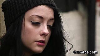 Nasty hottie gulps cum load.