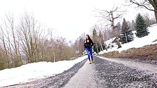 Beautiful brunette enjoys lezdom toy sex with fingering