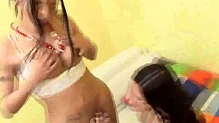 Brunette Tranny Babe Dominates with Intense Shemale Cock Sucking Action