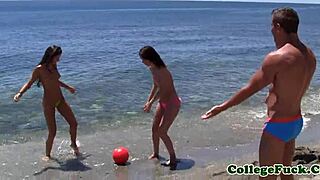 Euro college nymphos getting drilled hard at the beach orgy