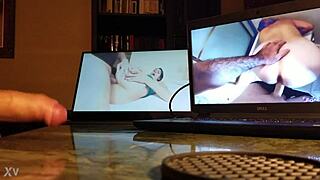 Guy masturbates intensely at desk with computer