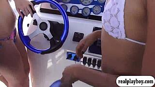 cute teen in bikini on speedboat