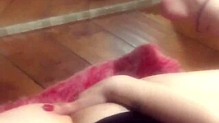 look at her squirting in the mirror, those big tits getting wet!