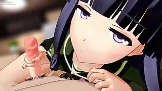 Anime girl rides in cowgirl style during intense session