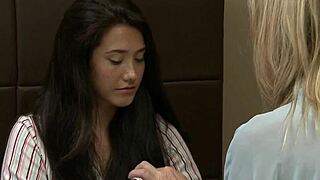 hot milf seduces asian young girl, turning her into a lesbian with kissing, fingering, and oral