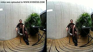 young 18+ girl smoking topless in leather skirt