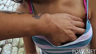 Hot teen girl gives sloppy blowjob naked in pov hardcore