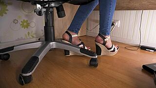 Spying on Sexy Secretary Teasing Hot Feet in Heels Under Desk