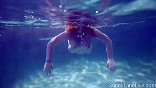 Sunny lane feels intense pleasure sucking cock underwater in public pool