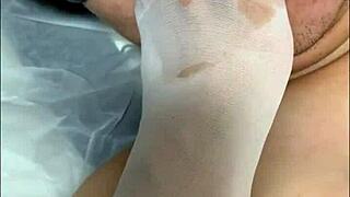 chinese asian footjob in hangzhou with white stockings and training