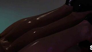 Hot lesbian lovers dive into wild, oily strap-on fun with heels on.