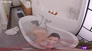 Wet brunette Arwen Gold enjoys bubble bath hardcore fuck