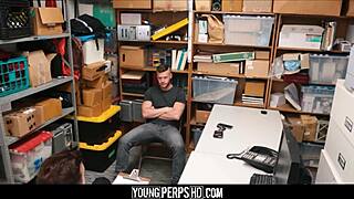 Straight jock caught shoplifting, fucked by gay security officer in the store