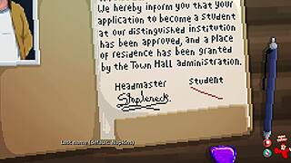 In the world of Lustworth Academy, a teen 18+ milf with big ass experiences cumshot, anal, blowjob, and assfucking in a cartoon game.