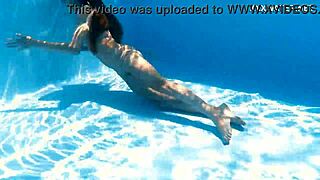 Russian baddy Ivi Rein, blonde and juicy, gets horny underwater in her dress, smoking seductively.