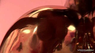 Brunette in lingerie thrills sucking cock with condom on for fun.