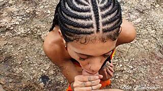 Outdoor blowjob on trail after lost bet