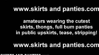 Babe teases panties under skirt in the field!