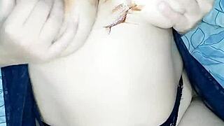 Curvy woman touches her big ass and tits alone, feeling sweet pleasure