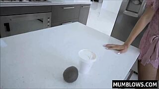 Stepmom helps stepson clean up his unexpected boner mess!