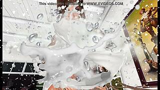 Shemale With Huge Cock Pressure Washes Tattooed Muscular Body!