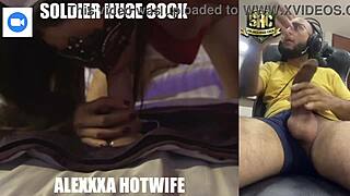 Is that a huge cock on webcam? Wife blows soldier's big dick