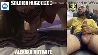 Is that a huge cock on webcam? Wife blows soldier's big dick