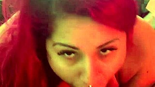 young wife gives sloppy blowjob with big tits