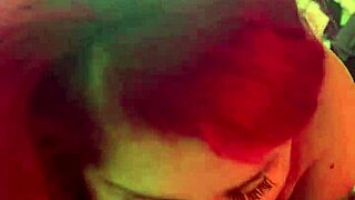 young wife gives sloppy blowjob with big tits