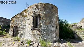 Russian girl travels naked outdoors.