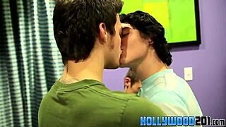 hot twinks with big dicks banging hard in this threesome, sucking and doggystyle bareback