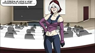 Cartoon babe with big tits but small boobs in a new Hentai video