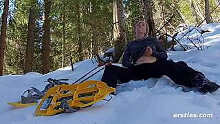 veronica's snowy outdoor adventure ends with hot squirt