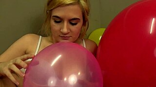 Topless Blonde Babe Sits Intriguingly to Pop Balloons