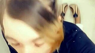 Sexy shemale loves sucking cock on her knees