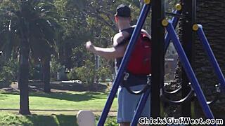 Watch my amateur girlfriend getting oral outdoors with rimjob