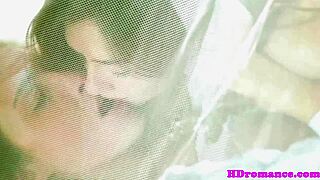 I dive into my girlfriend's pierced pussy with my tongue, kissing her passionately.