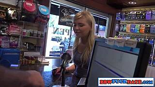 chubby teen lady sucks at gloryhole in store 😜