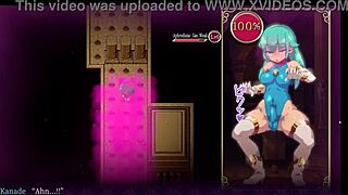 Here Futanari Mage Kanades investigates a dungeon in hentai game with big tits and monster cock