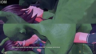 Big orc catches Ricca in uncensored 4K 60fps 3D hentai game