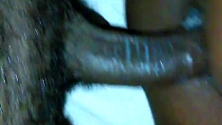 Creamy ebony pussy takes on monster cock now!