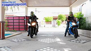 Doggystyle pounding with hot biker girl, creampie in wet pussy, cum feast outdoors
