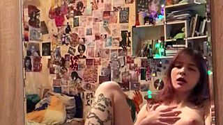 She Boldly Masturbates Her Pussy While Licking Ass in Front of Mirror