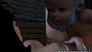 3d babe gets her tight tits and pussy slammed hard by a dwarf.