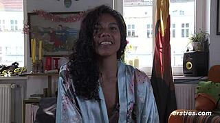 Sweet ebony amateur fingers herself on balcony. Outdoor solo play feels so daring.