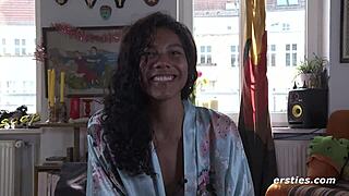 Sweet ebony amateur fingers herself on balcony. Outdoor solo play feels so daring.