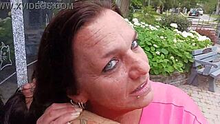 i love watching this milf get her shaved pussy pounded outdoors in part 1