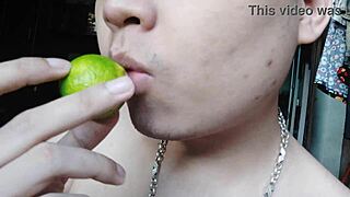 Licking and teasing in solo Chinese playtime.