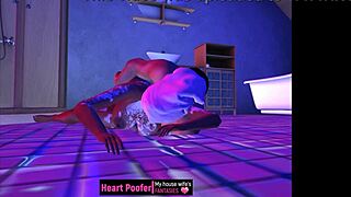 dragged from the shower and taken on the bathroom floor in cartoon style