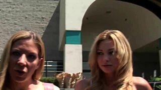 Two girls engage in blowbang, face fucking and banging in group threesome